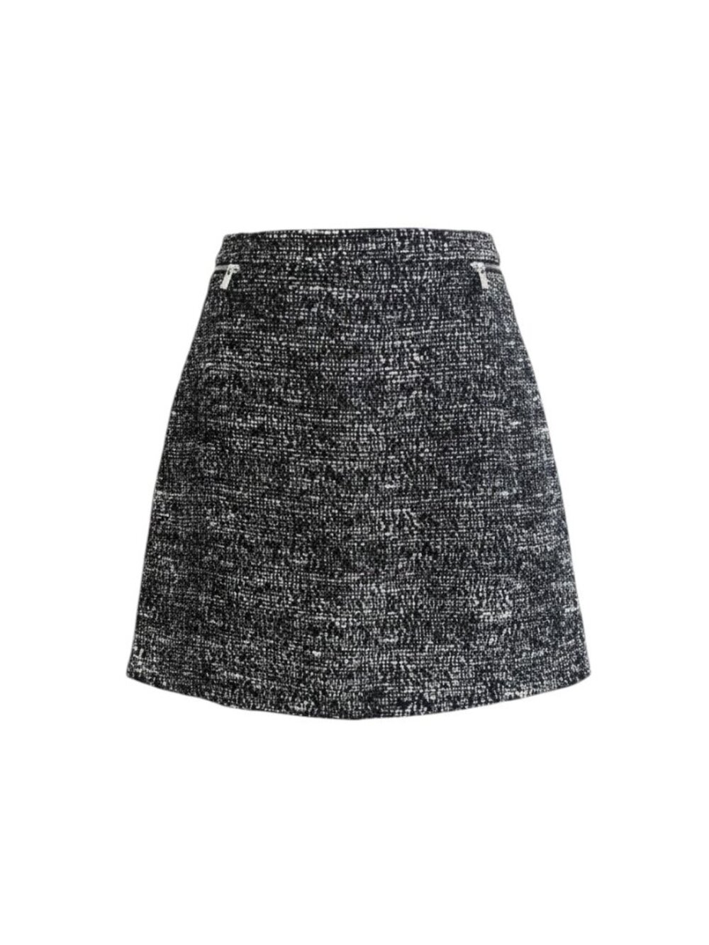 H&M Black/White/Cream Tweed Mid-Rise Skirt with Leather Pocket Detail